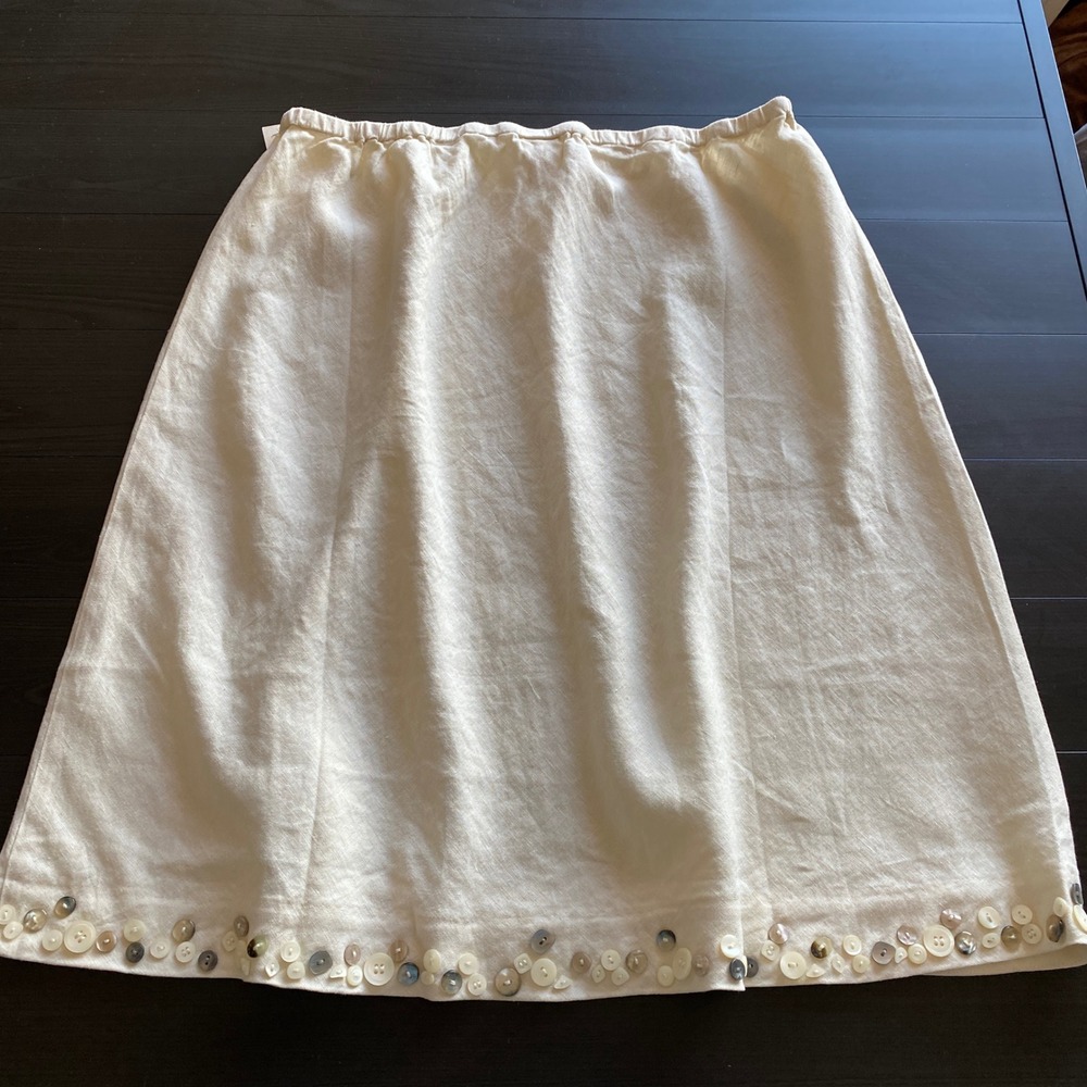 J Jill Linen Skirt XL Petite Cream Button Hem Elastic Waist XLP Beach Boho - Picture 3 of 9
